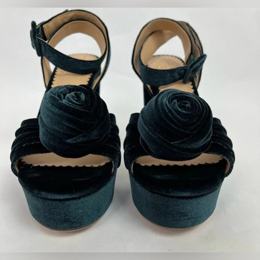 Antonio Melani x Nicola Bathie Emilia Velvet Rose Platform Dress Sandals - NWOB